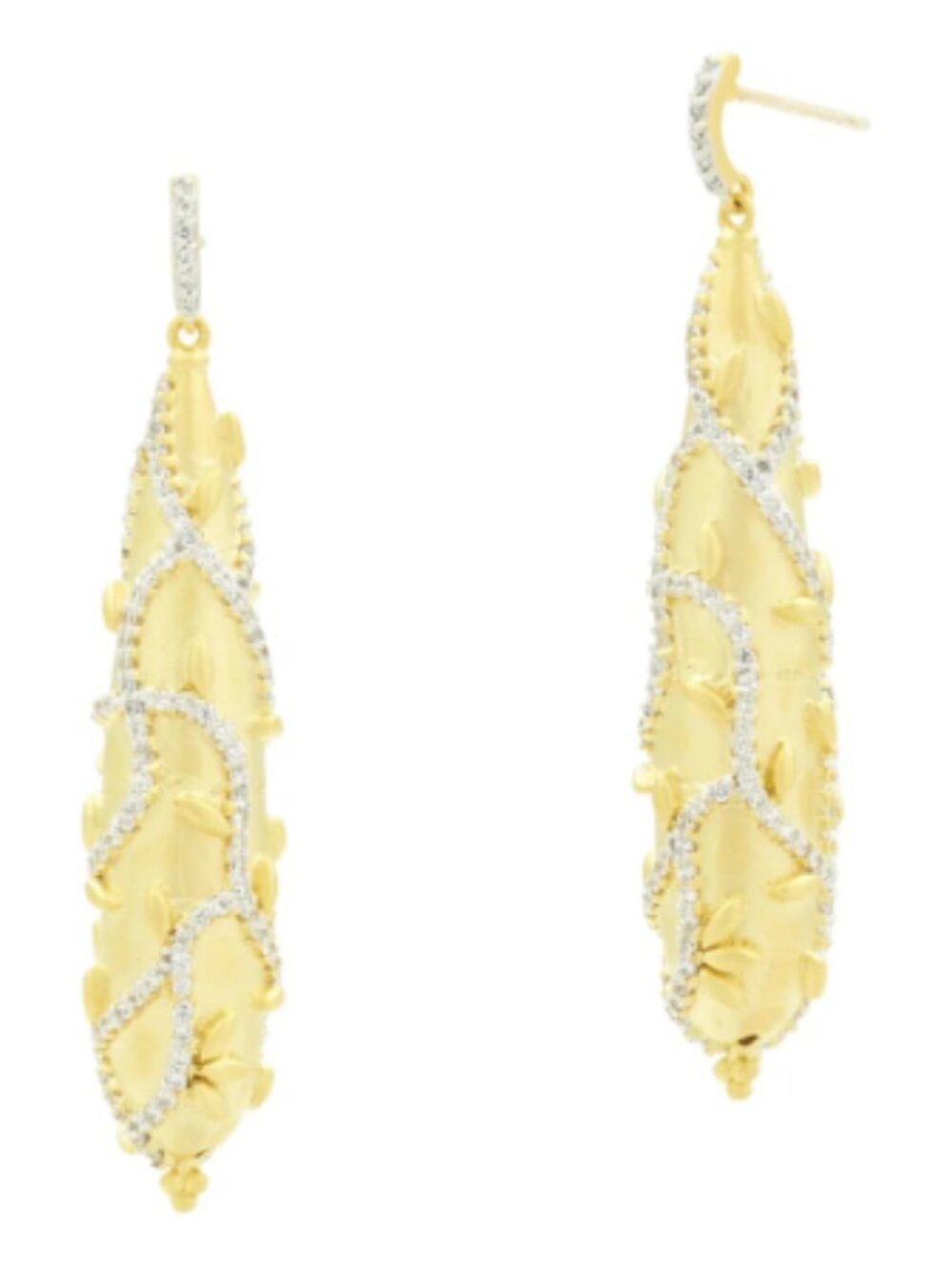 Freida Rothman Armor of Hope Fleur Bloom Textured Drop Earrings $650 MSRP NWT